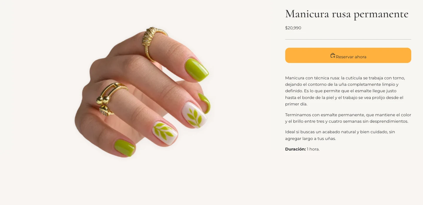 Página del servicio Manicura rusa permanente