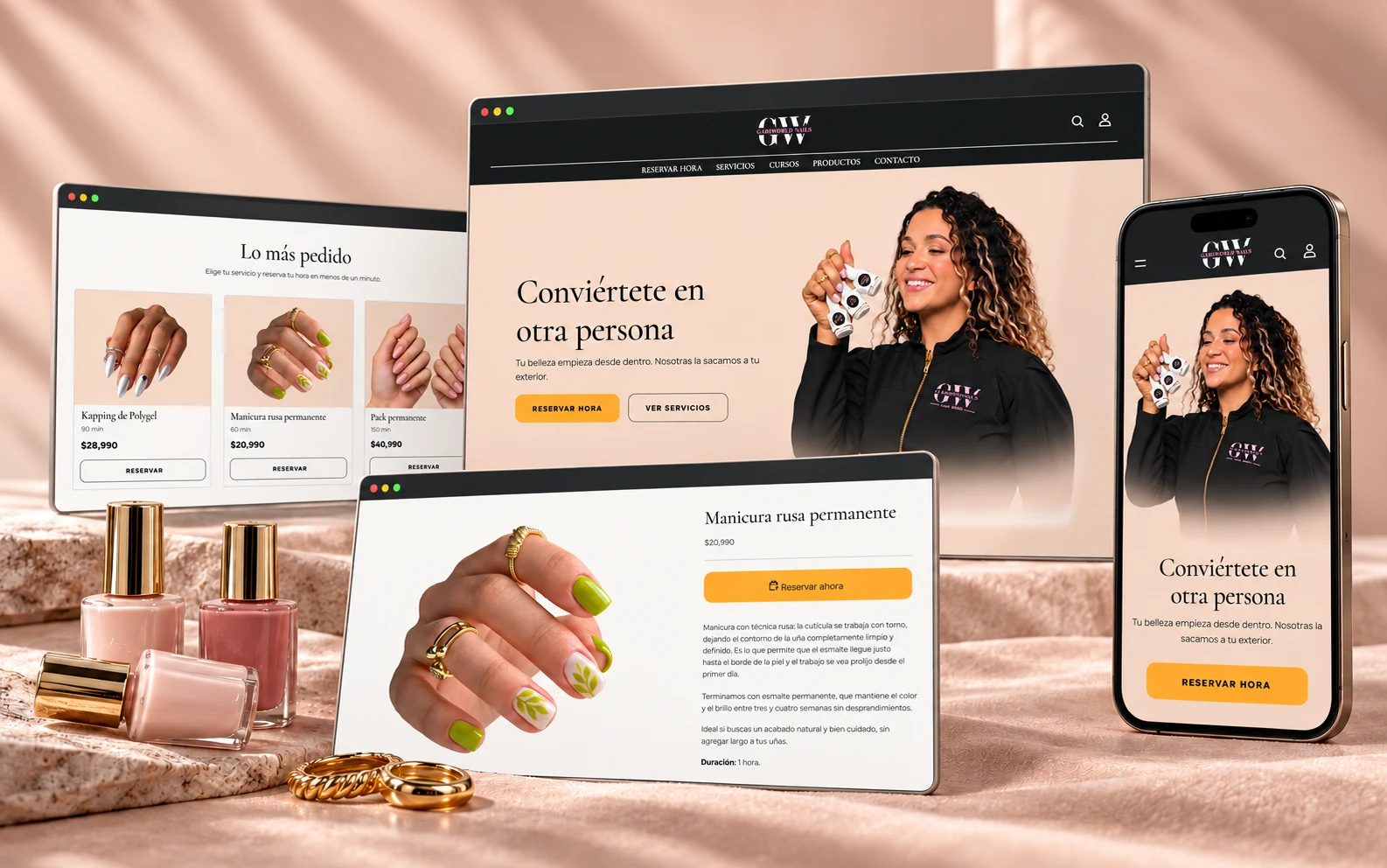 Web de GABIWORLD Nails en computador y celular